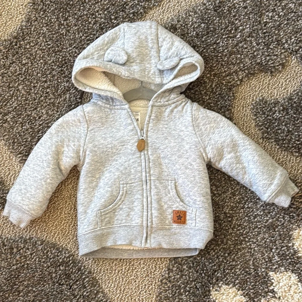 Simple Joys by Carters Baby Boy Gray Sherpa Lined Hooded Winter Coat Ears 12M
